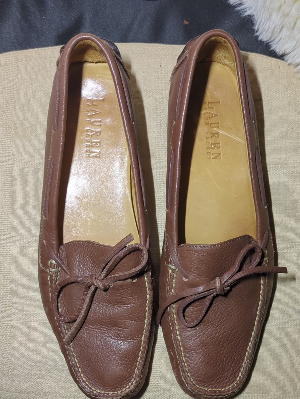 Lauren Ralph Lauren Brown Leather Bow-Accent Moccasins NOW ONLY $30